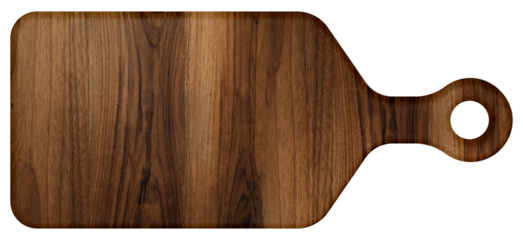 Cherry wood cutting board, handmade wood cutting board. Isolated element. Wooden plank as a kitchen utensil for preparing food.