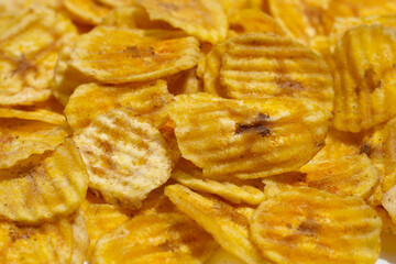 Banana slice chips. Close up