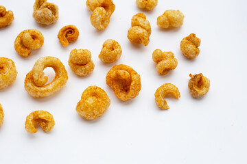 Crispy pork rinds or pork snack.