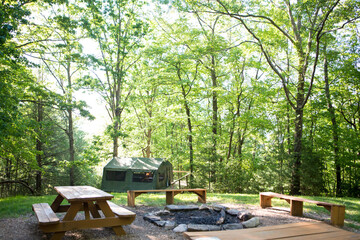 Tent at campsite in forest