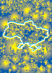 The mad of Ukraine. Contour on a blue and yellow background. Vector graphics.