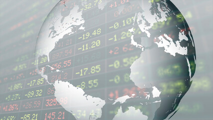 Double exposure of globe and stock market data on trading board