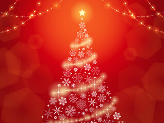 煌めく雪の結晶ツリー_レッド_ベクターイラスト