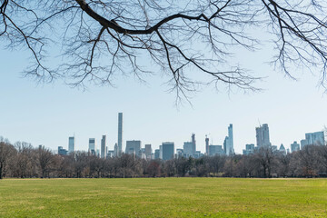 Modern buildings against clear sky seen from Central park