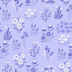 blue spring floral garden seamless pattern