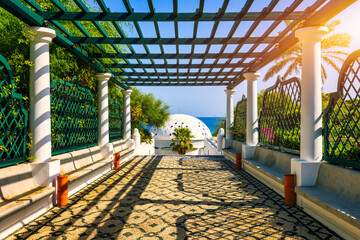 The beautiful buildings at Kalithea Springs constructed in the 1930s, Rhodes Island, Greece,...