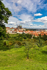 Prague Castle and Lesser Town panorama. View from Petrin Hill. Prague, Czech Republic. View of Prague Castle from Strahov monastery. Prague, Czech Republic