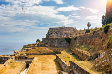 Fototapeta premium The old Venetian fortress of Corfu town, Corfu, Greece. The Old Fortress of Corfu is a Venetian fortress in the city of Corfu. Venetian Old Fortress (Palaio Frourio), Corfu, Ionian Islands, Greece
