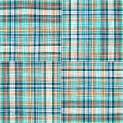 Teal rustic coastal beach house check fabric tile. Seamless sailor flannel textile gingham repeat swatch.