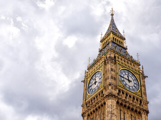 Low angle view of Big Ben against cloudy sky in city