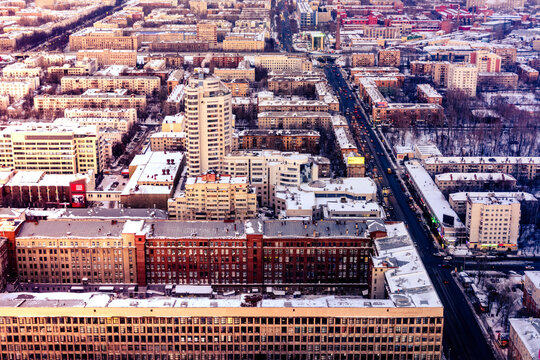 Aerial view of cityscape during winter