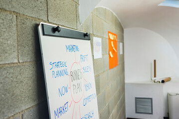 Close-up of text on whiteboard in conference room