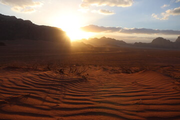 Sunset in the Desert of Wadi Rum, Jordania