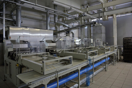 Bread manufacturing equipment in factory
