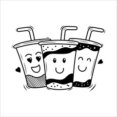 Disposable cup doodle drawing with a facial expression isolated on white background