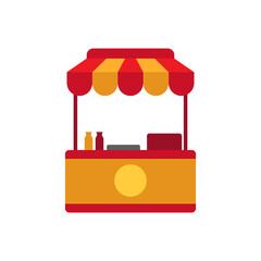 Obraz premium Street food stall vector illustration in flat style isolated on white background. Food stall icon
