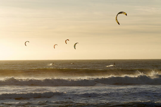 kitesurfing on surf beach California