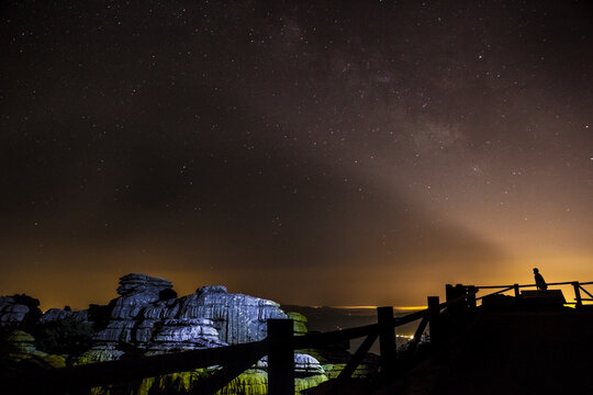 Starry sky background at night in El Torcal de Antequera