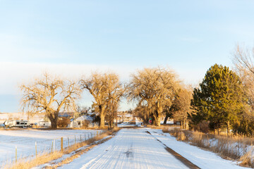 Beautiful Colorado sunset along a road near the Rocky Mountains