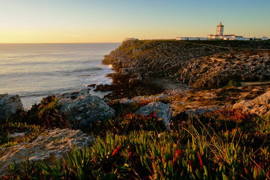 Sunset at Cape Carvoeiro lighthouse Peniche Portugal