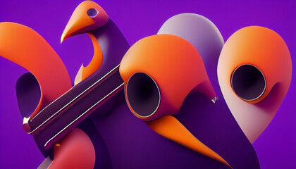 wallpaper abstract 3d rendering of pipe birds and musical instruments
