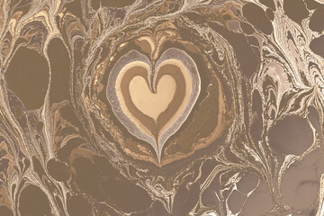 Abstract Ebru marbling painting background with with heart patterns