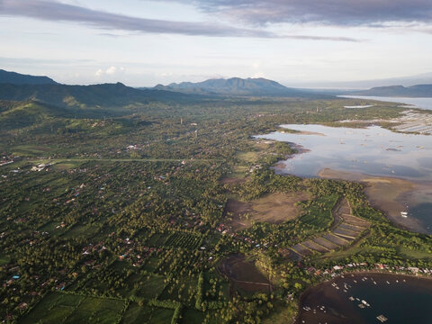 Aerial view of the coast of a tropical island