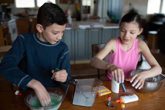 Kids Making Homemade Slime Together At Home