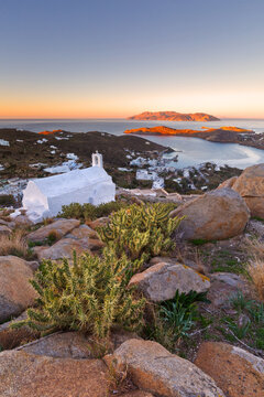 Morning view of harbour on Ios island in Greece.