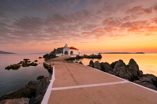 Agios Isidoros church in northern Chios at sunrise.