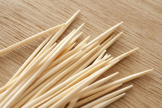 Pile Of Wooden Toothpicks Or Cocktail Sticks