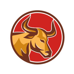 Texas Longhorn Bull Head Circle Retro