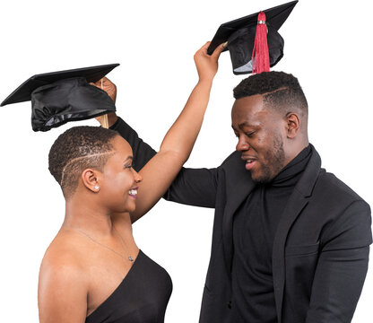 Young African-American Couple Graduates with No Background