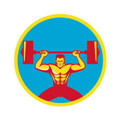 Weightlifter Lifting Weights Front Circle Retro