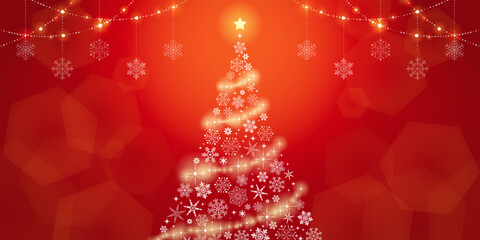 煌めく雪の結晶ツリー_レッド（2：1）_ベクターイラスト