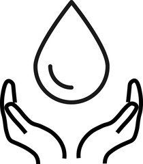 Support, present and charity concept. Modern vector sign drawn with black thin line. Editable stroke. Vector line icon of drop over outstretched hands