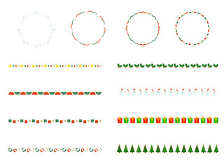 クリスマスカラーのラインとフレームのイラストセット