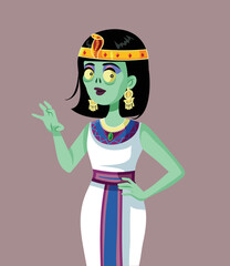 Zombie Cleopatra Vector Character Design Illustration. Frightening spooky Halloween costume of an Egyptian queen 