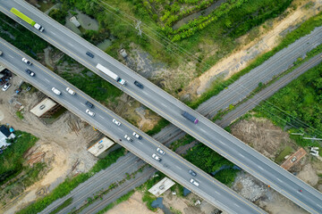 aerial view of highway with car, road top view, transportation