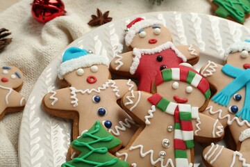 Obraz premium Delicious Christmas cookies and anise on fabric, closeup