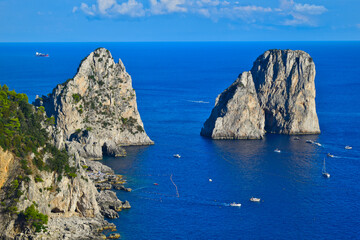 Faraglioni, Blue Grotto in Capri Island, Campania, Italy from the island top