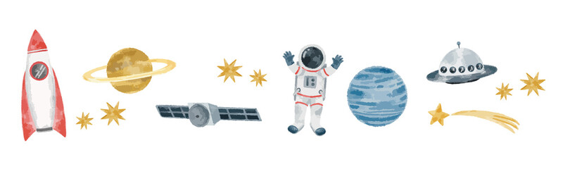 水彩風イラストの宇宙イメージ © newmin