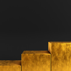 Golden square platform on black background 3D Illustration.&nbsp;