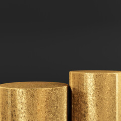Golden round podium on black background 3D Illustration.