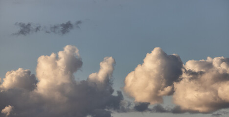 Puff Clouds in the Sky during sunset. Zoom in. Cloudscape Background. British Columbia, Canada.