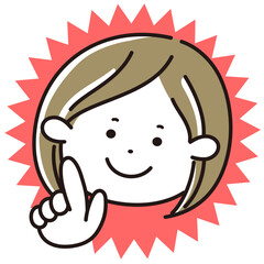 Obraz premium ポイントを指差す笑顔の若い女性