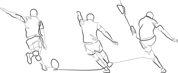 One continuous line rugby place kick penalty kick in motion rugby kick off vector art  - obrazy, fototapety, plakaty
