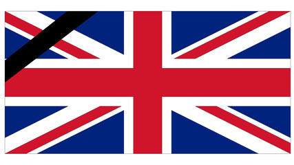 Queen Elizabeth II: United Kingdom flag with black mourning ribbon in tribute to the queen.