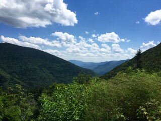 American Appalachian Trail View of Mountain Valley Scenery in the Summer with Clouds in the Sky