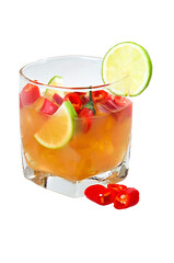 Cocktail with lime and pepper isolated on a white background